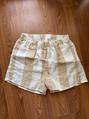 Madewell Easy Pull-On Shorts Lightspun Cotton Linen Beige Stripe Size XXL NWT